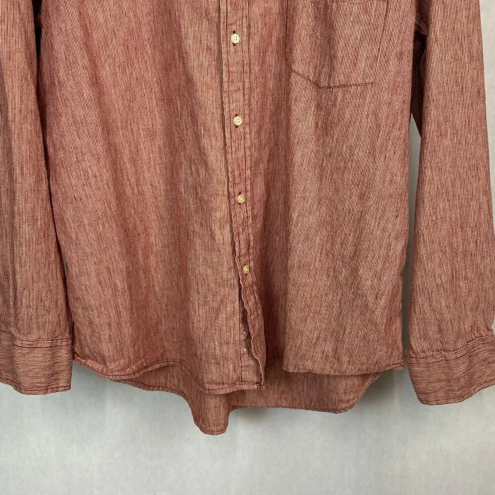 J. Crew Men’s Button Front Shirt Sz XL Linen Cotton Blend Red Stripe Long Sleeve
